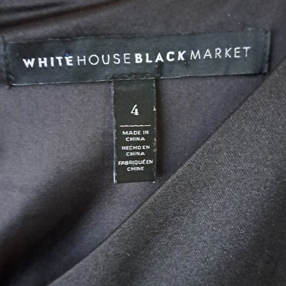 White House Black Market Asymmetric Black Sheath Dress Size 4 Satin Crepe - Picture 5 of 10